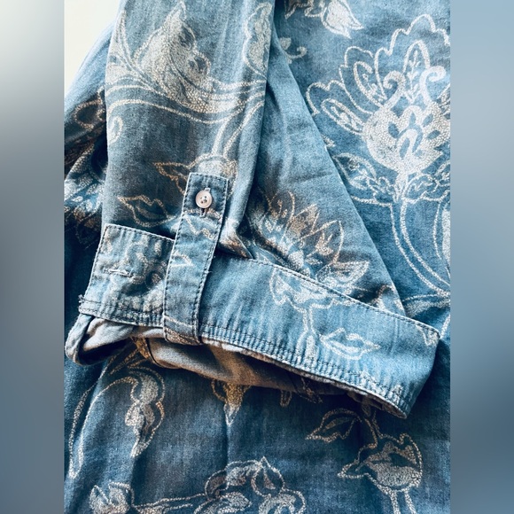 Chico's Women's flora Chambray Roll-tab 3/4 Sleeve Pullover Top Sz 3(XL/16) Blue - Picture 8 of 13